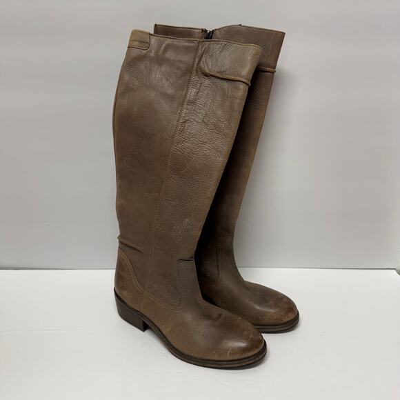 Seychelles Womens Distressed Taupe Genuine Leather Riding Boots Low Heel Size 6 - Picture 1 of 8